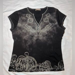 Y2K Top For Low Rise Jeans Emo Black Rhinestone Vintage